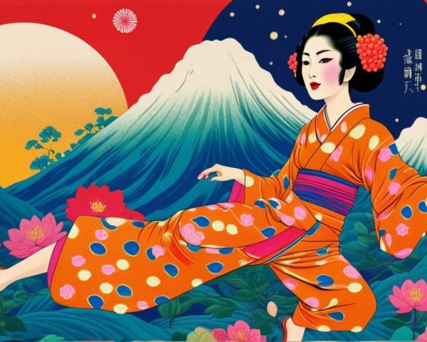 Colorful Kimono Dance Amidst Nature and Mountains