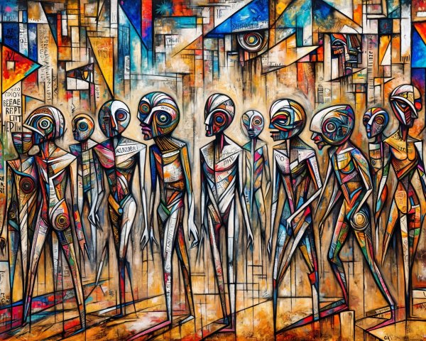 Vibrant Abstract Composition with Elongated Figures