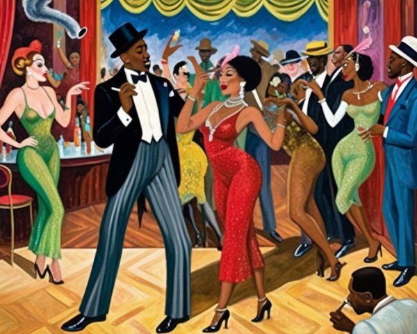 Vibrant Jazz Club Scene with Dancers and Musicians