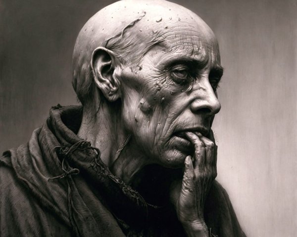 Elderly Person with Expressive Face and Contemplative Gaze
