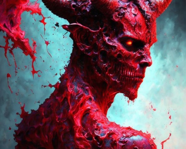 Devilish Creature with Red Skin and Glowing Eyes