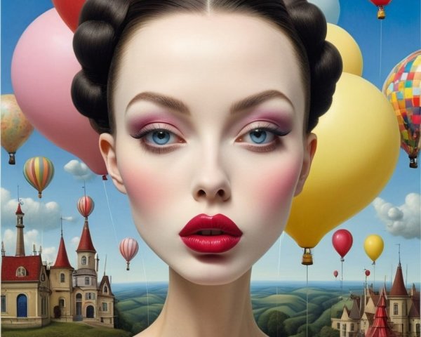 Surreal Portrait of a Young Woman in Whimsical Setting