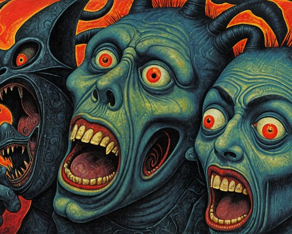 Surreal Faces with Exaggerated Features and Horror Elements