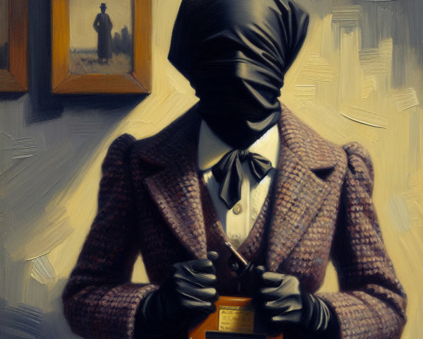 Mysterious Figure in Dimly Lit Room with Antique Box