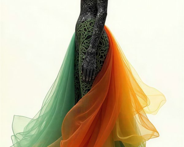 Woman in Profile with Mehndi Patterns and Flowing Skirt