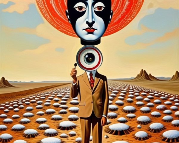 Surreal Landscape with Figure and Vibrant Sun