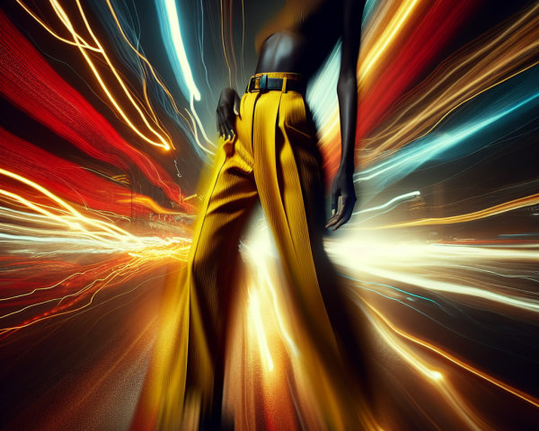 Silhouette of Model in Yellow Pleated Pants with Lights