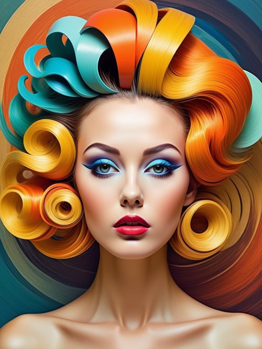 Portrait of a Woman with Colorful Hair and Makeup
