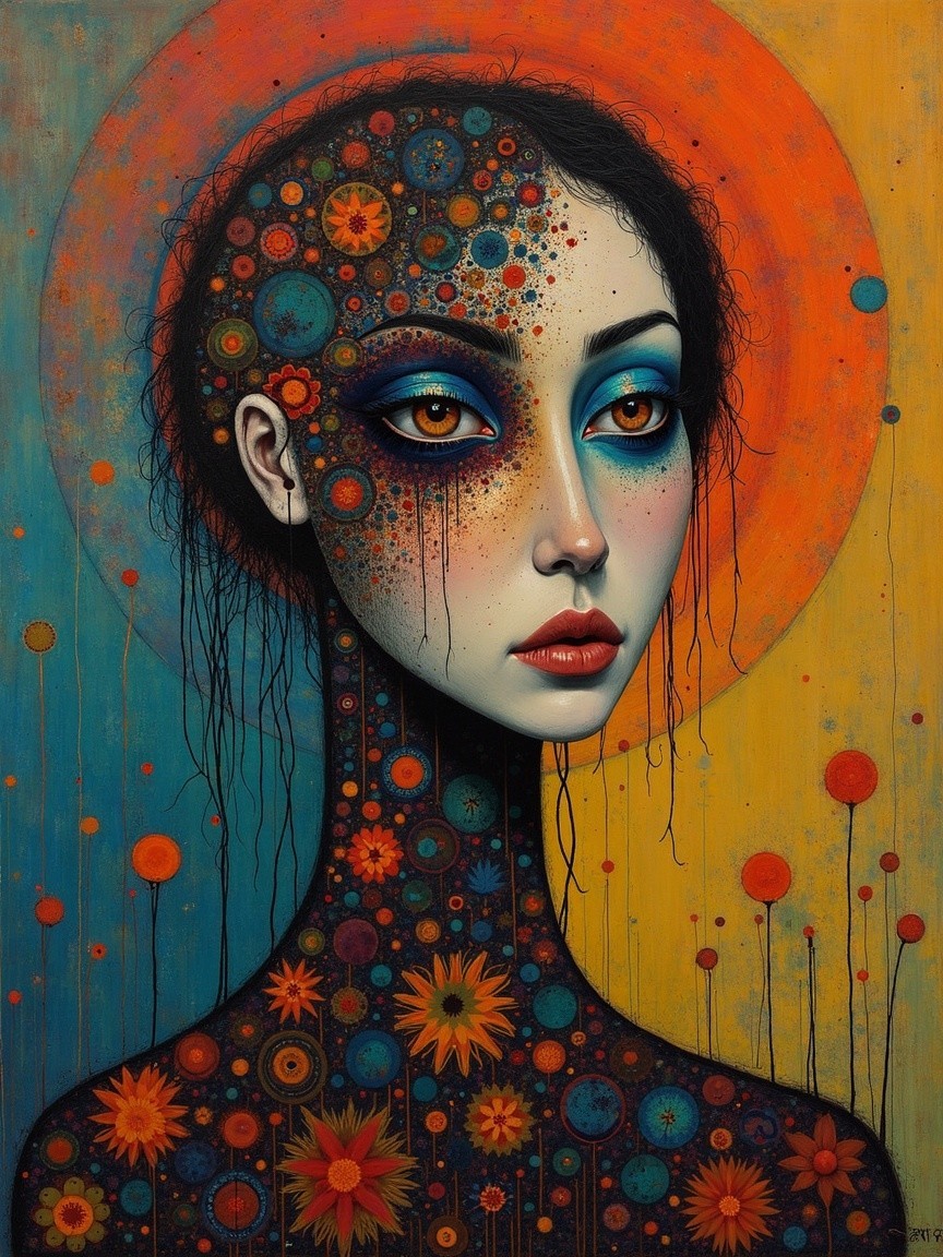 Portrait of a Woman with Abstract Skin Design