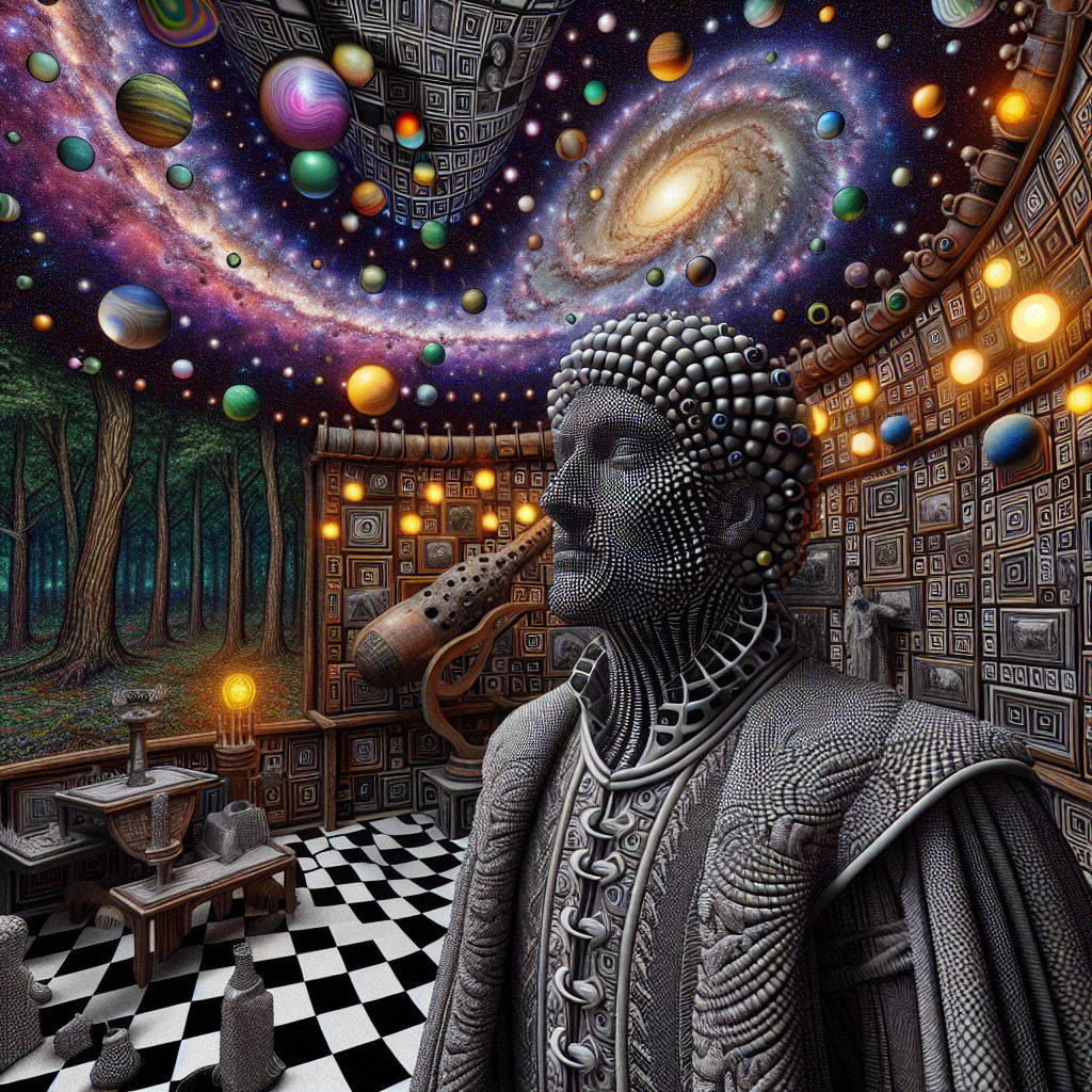 Surreal Humanoid Figure in Cosmic Dreamlike Landscape