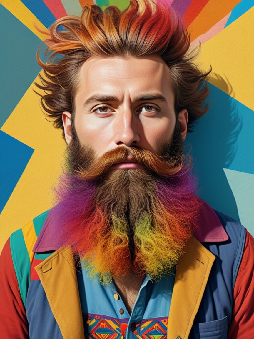 Colorful Beard and Bold Jacket with Geometric Background