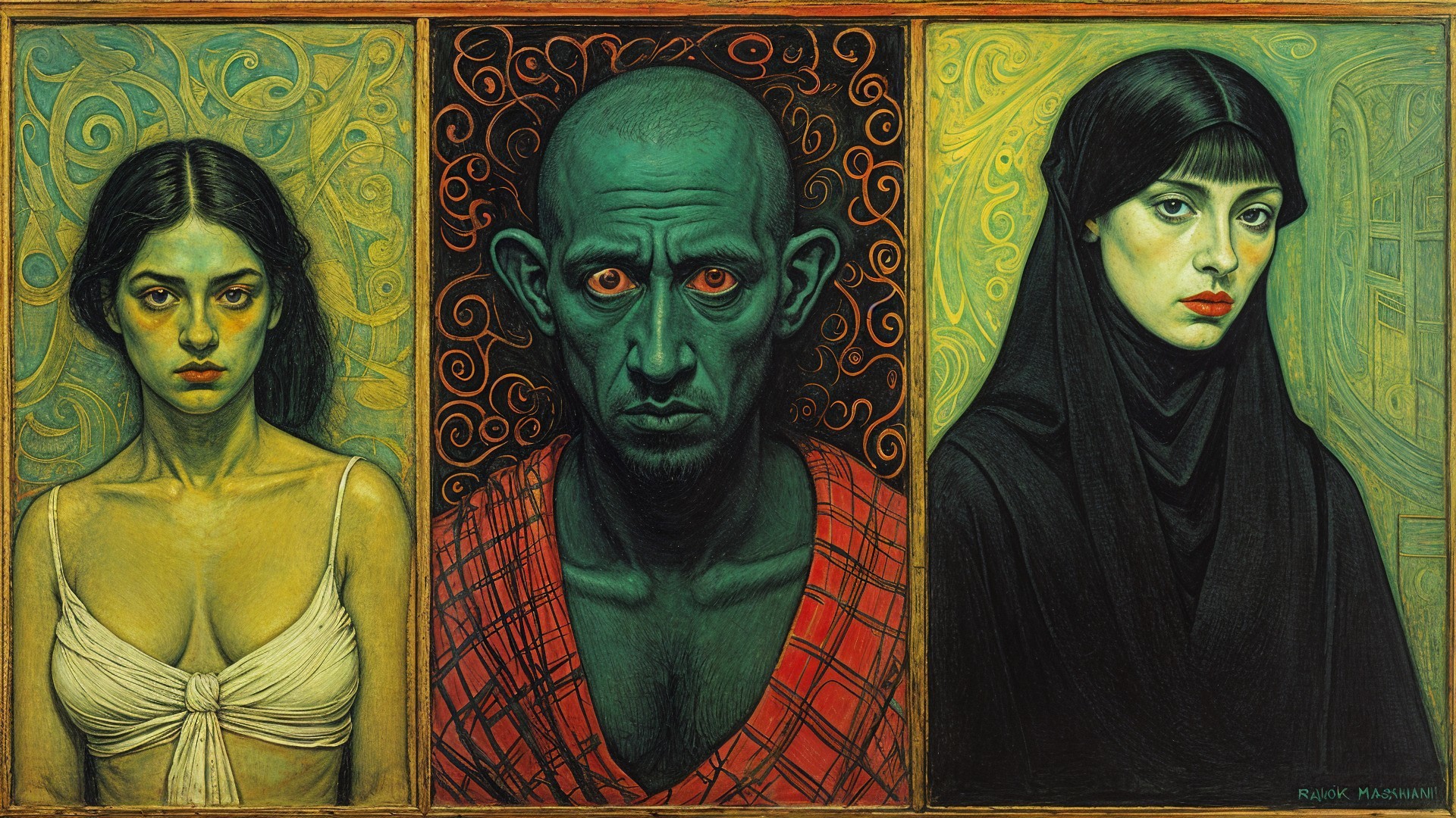 Three Distinct Portraits with Unique Expressions