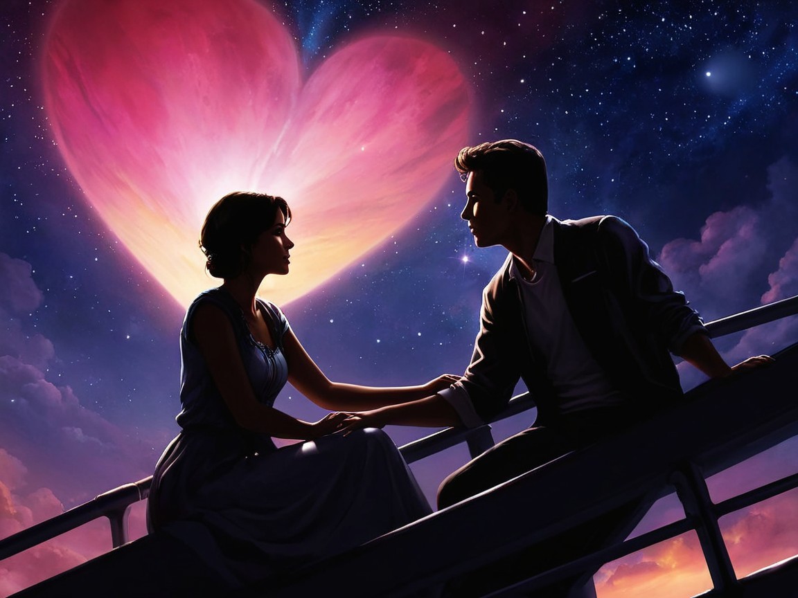 Romantic Silhouette of a Couple Under Starry Sky