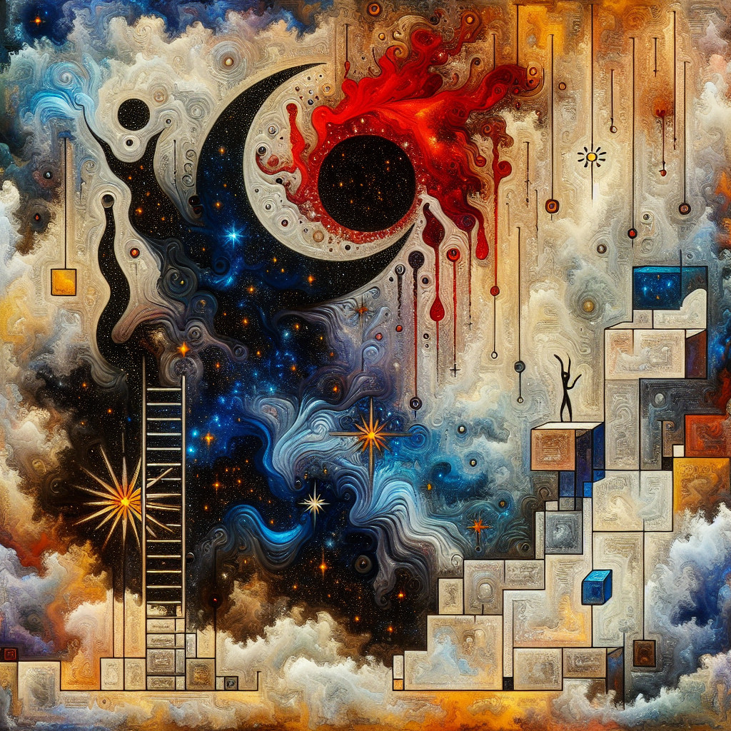 Cosmic Landscape with Colorful Geometric Elements