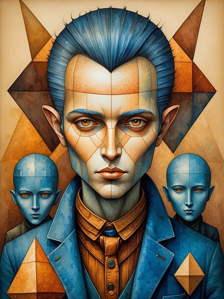 Stylized Portrait of a Man with Geometric Patterns