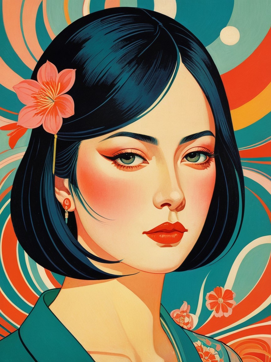Stylized portrait of a woman with vibrant pop art background
