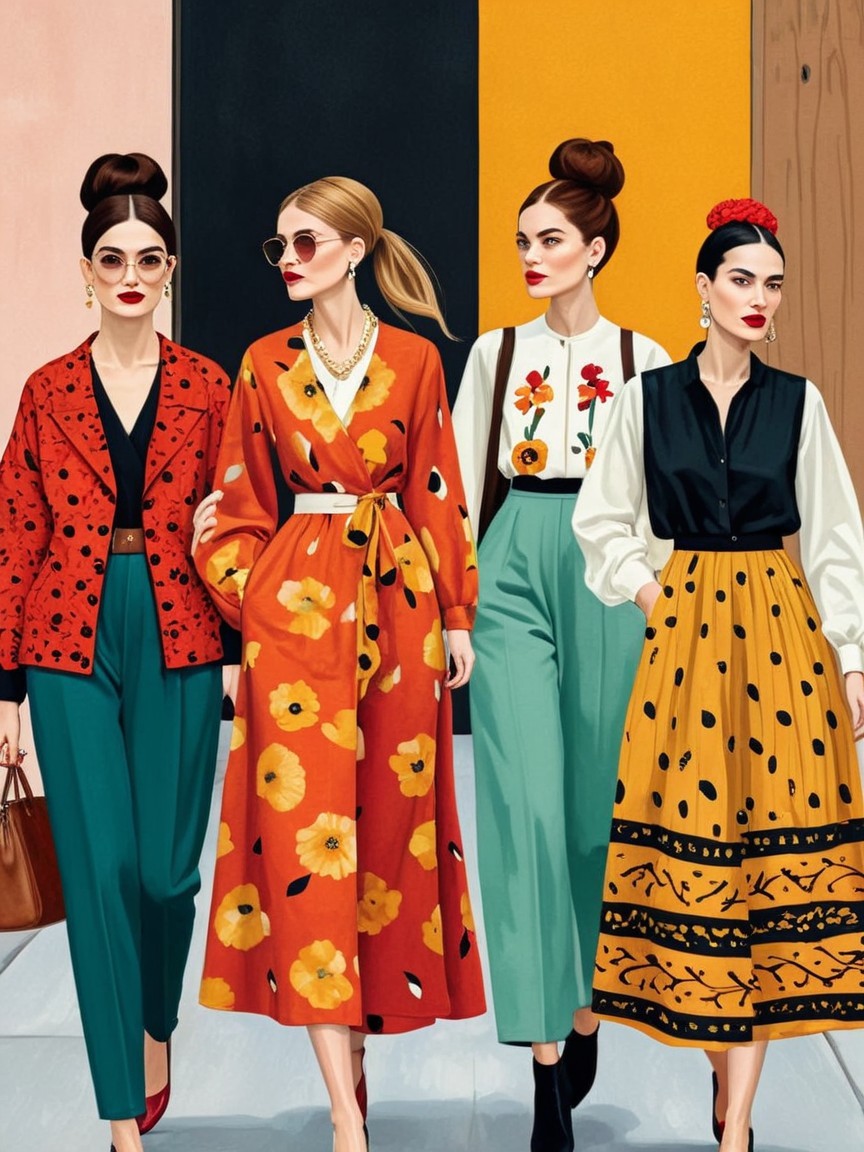 Fashionable Women in Vibrant Outfits and Patterns