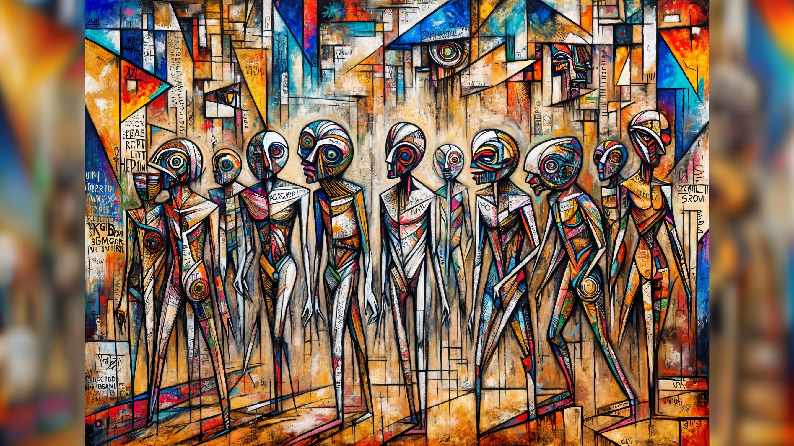 Vibrant Abstract Composition with Elongated Figures