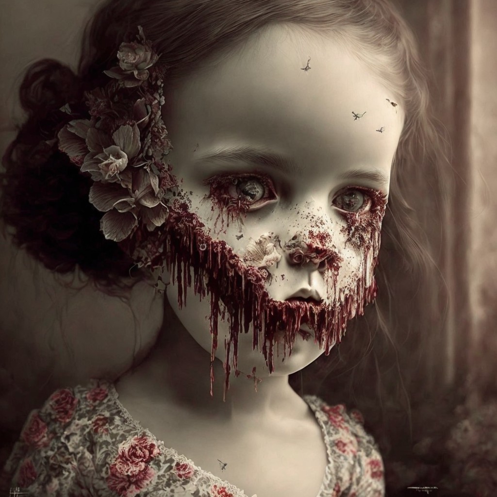 Surreal Portrait of a Young Girl with Eerie Elements