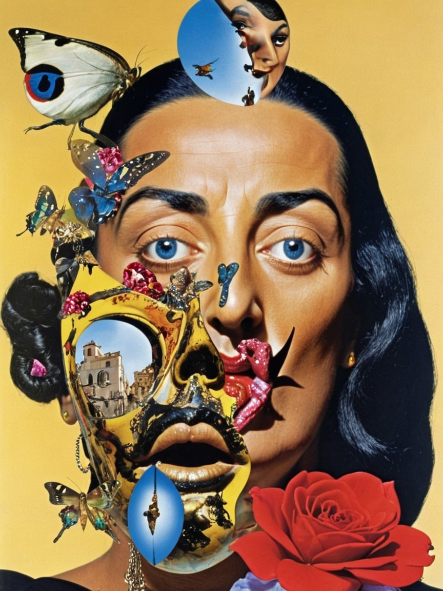Portrait of a Woman with Butterflies and Flowers