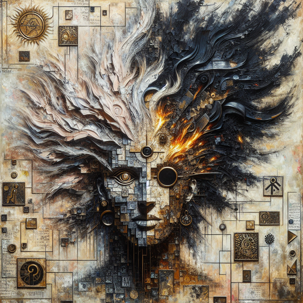 Fragmented Portrait with Mystical Patterns and Colors