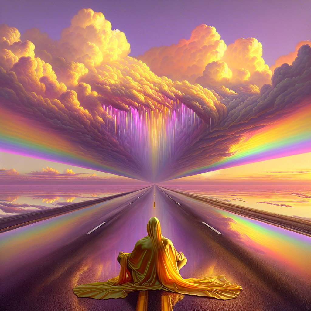 Serene Figure on Reflective Roadway at Sunset