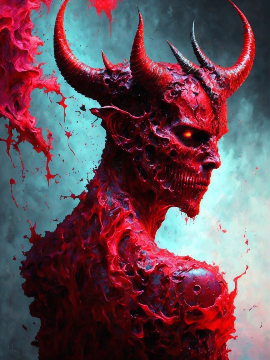 Devilish Creature with Red Skin and Glowing Eyes