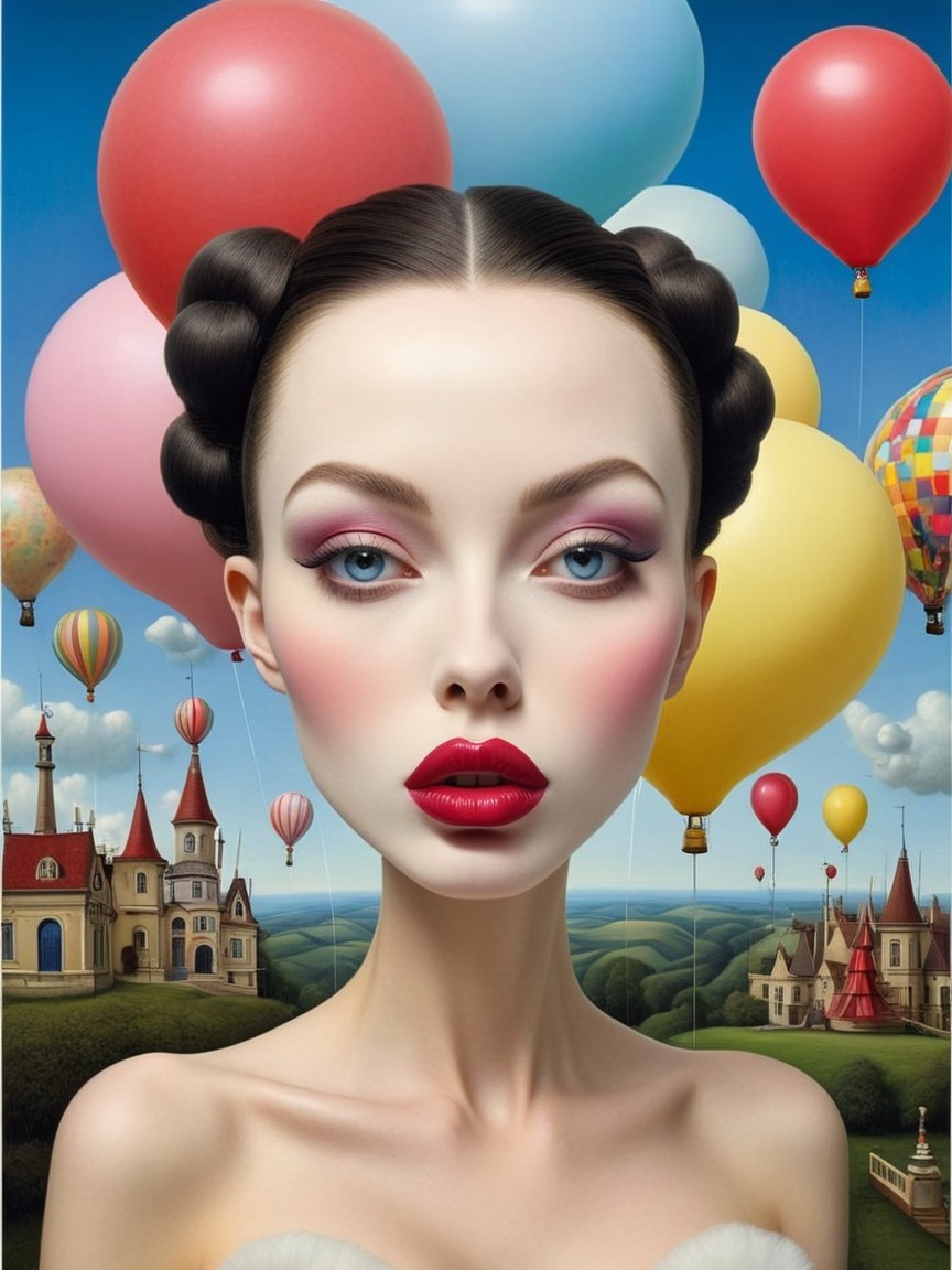 Surreal Portrait of a Young Woman in Whimsical Setting
