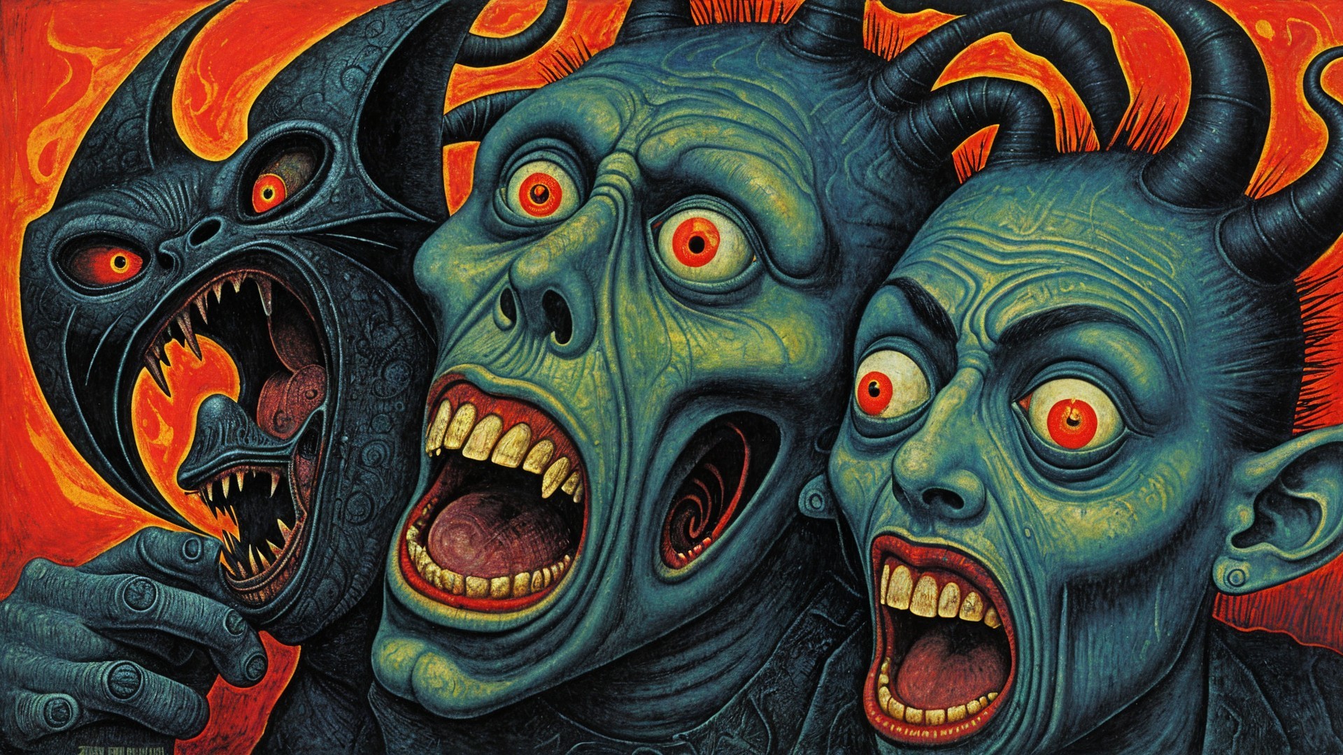 Surreal Faces with Exaggerated Features and Horror Elements