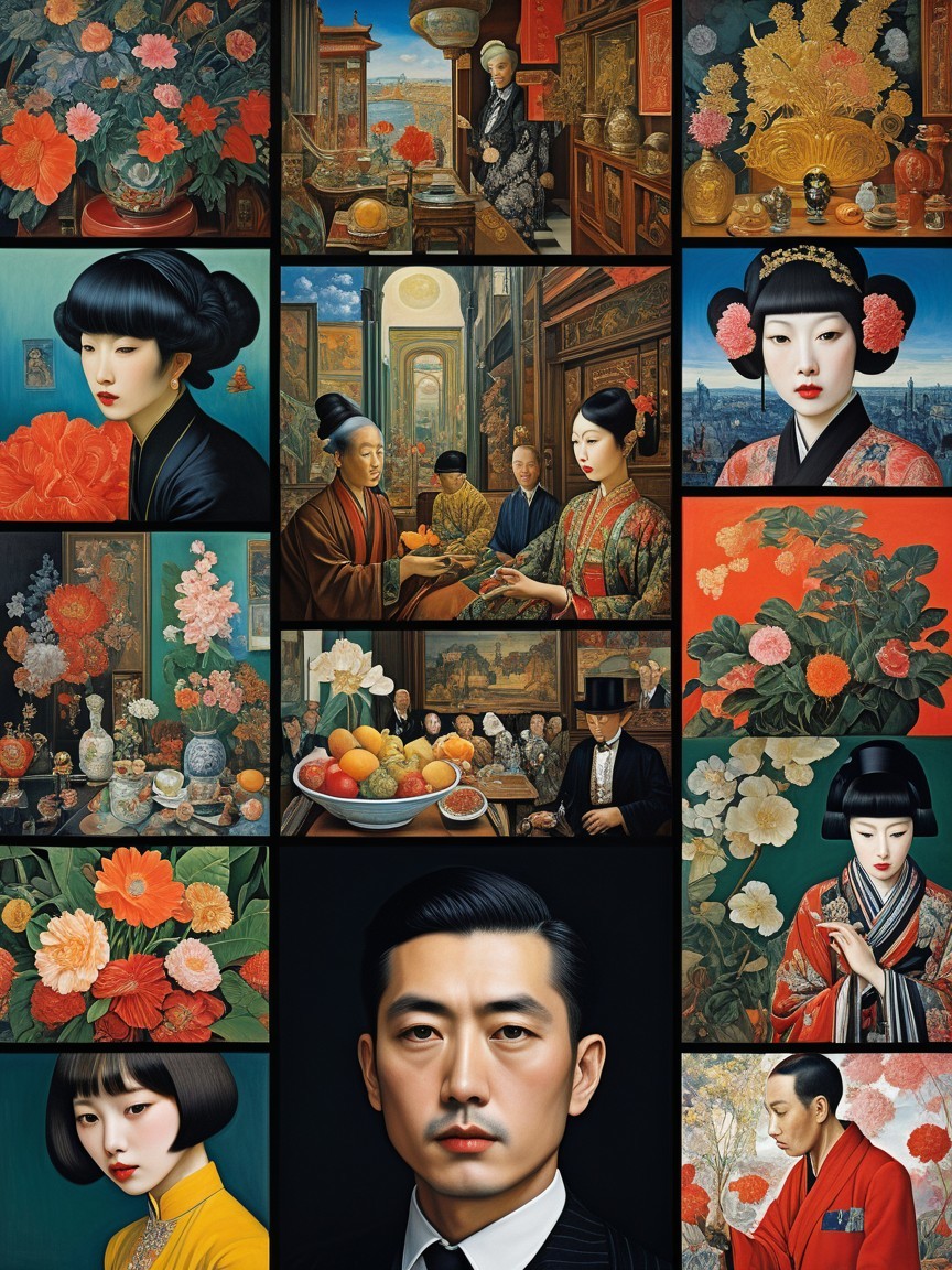 Vibrant Collage of Traditional Japanese Scenes and Portraits