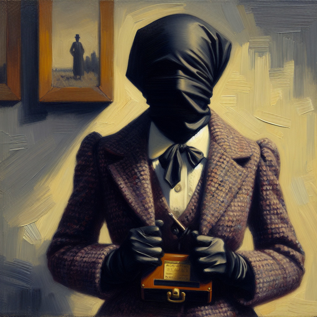 Mysterious Figure in Dimly Lit Room with Antique Box