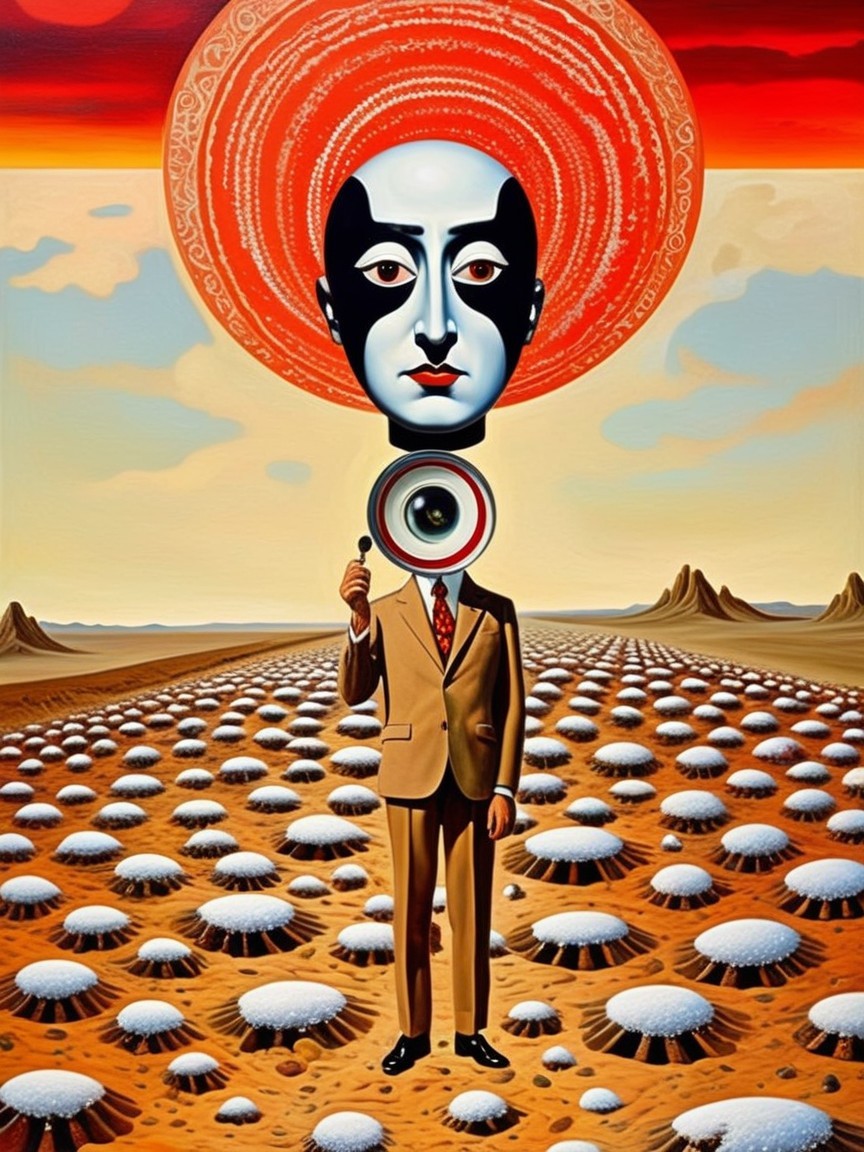 Surreal Landscape with Figure and Vibrant Sun