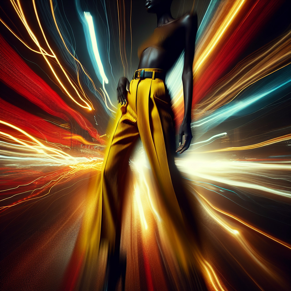 Silhouette of Model in Yellow Pleated Pants with Lights