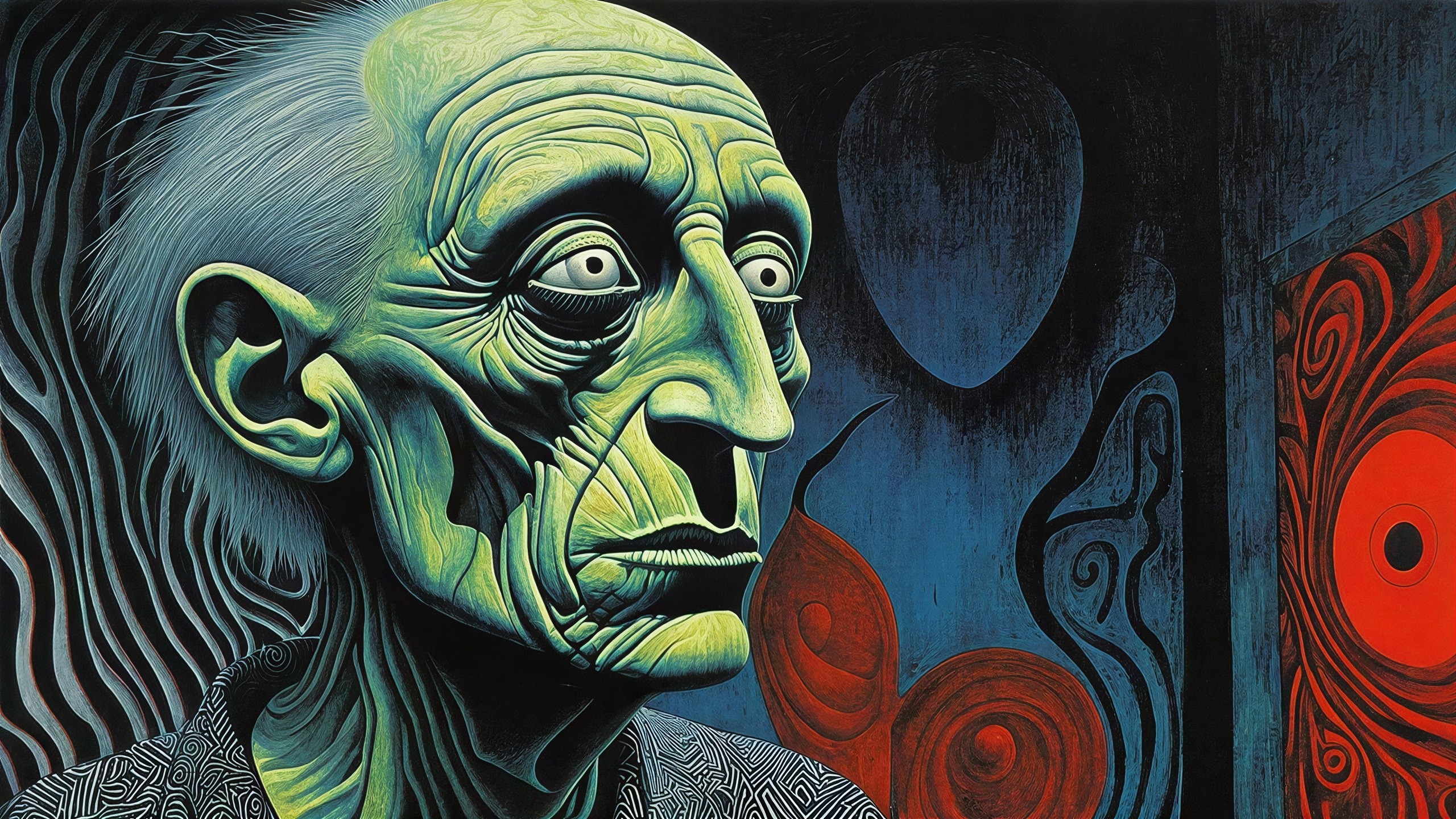 Surreal Mixed Media Painting of an Elderly Man