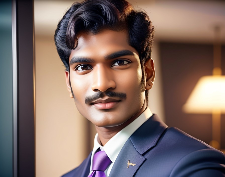 Confident Young Man in Formal Suit and Upscale Setting