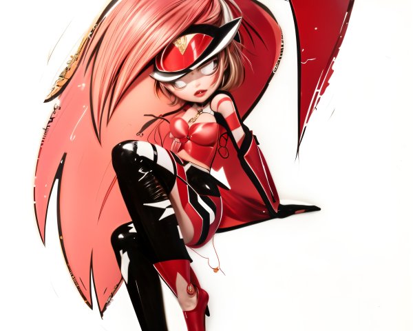 Anime-style girl with pink hair and red outfit