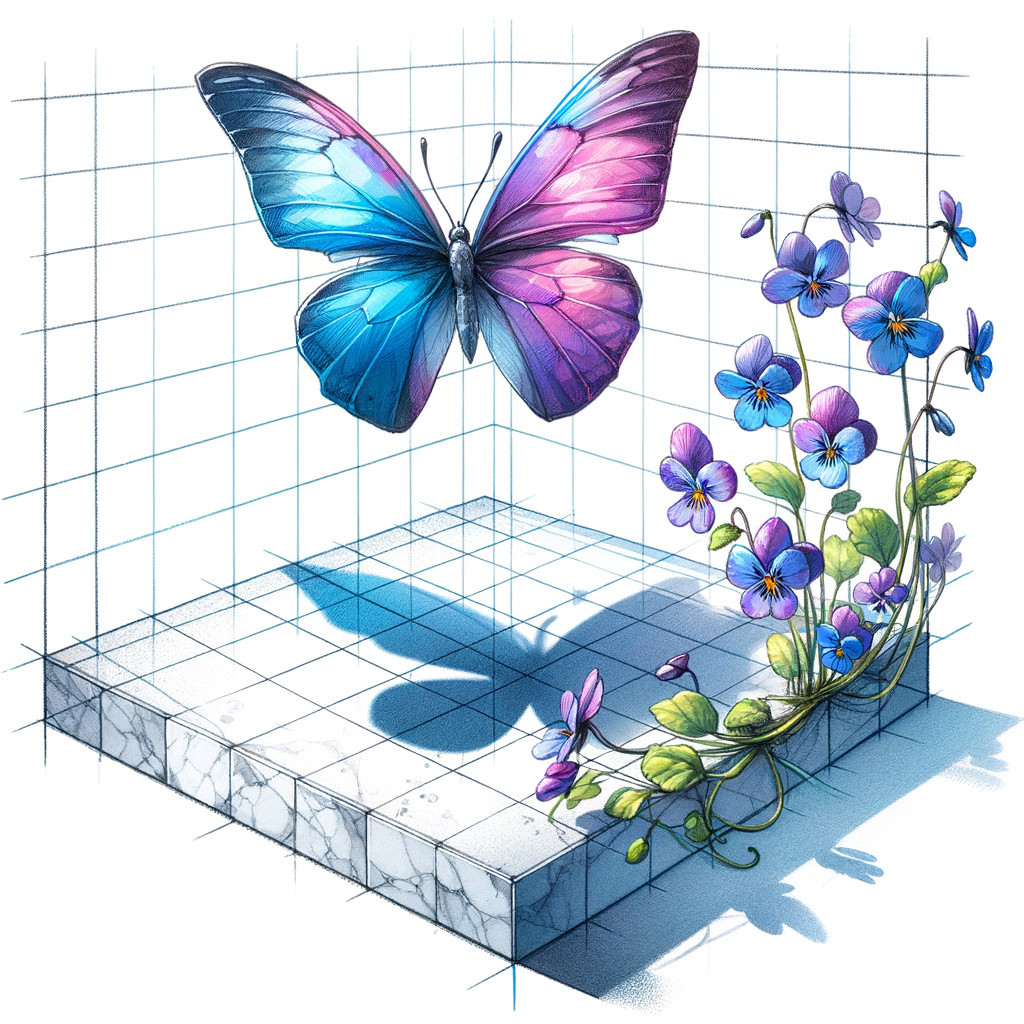 Vibrant Butterfly with Colorful Wings and 3D Floor