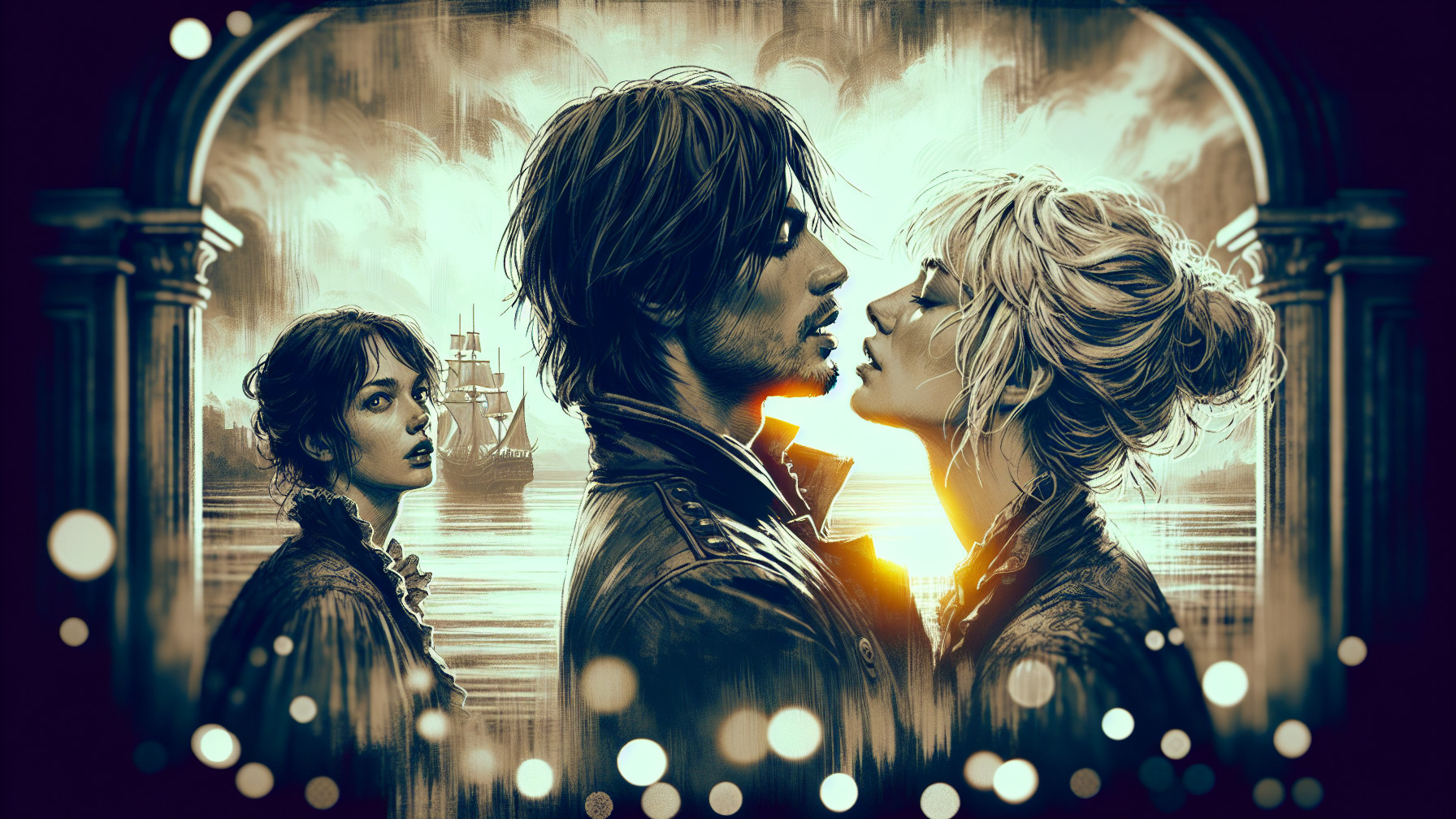 Dramatic Ocean Scene with Three Intriguing Characters