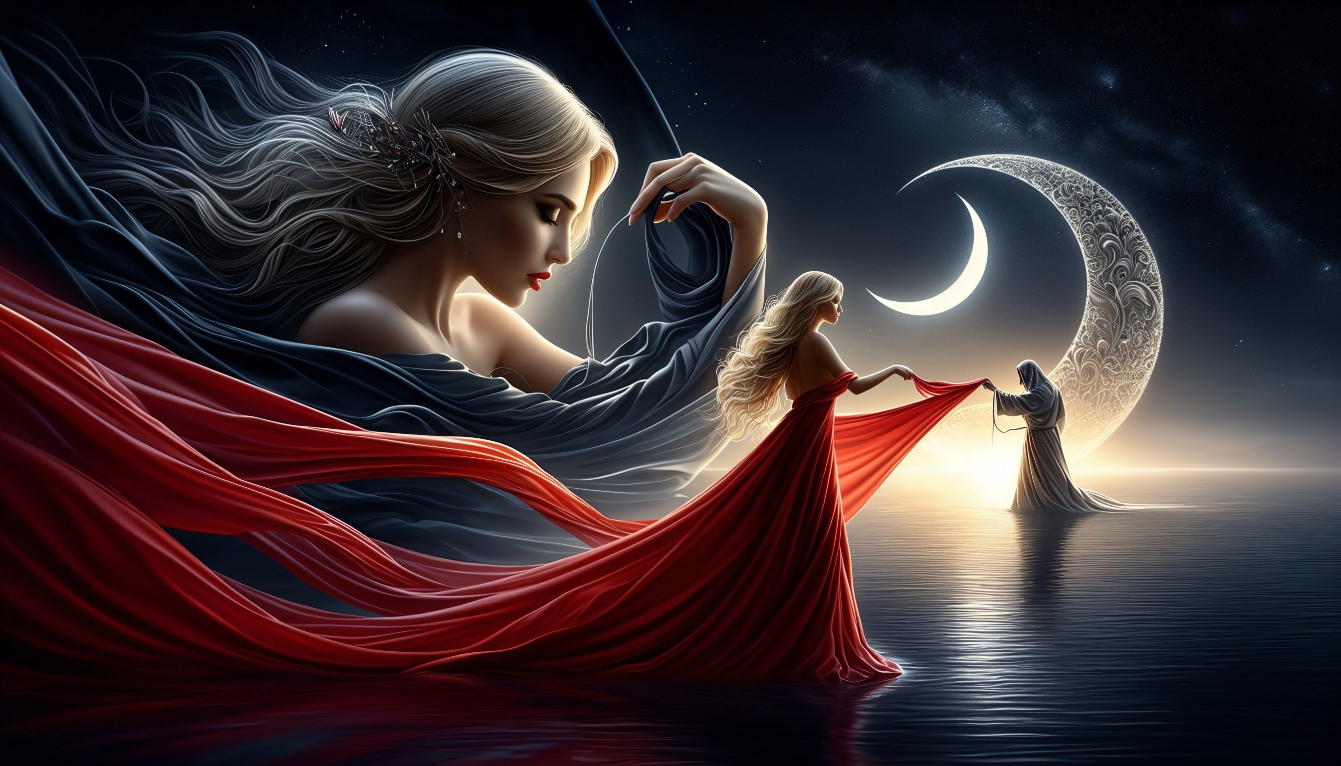 Fantasy Art Illustration of Woman with Silky Cloth