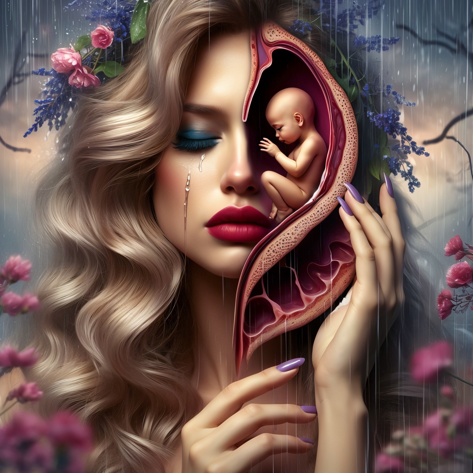 Surreal Portrait of a Woman with Nature and Emotion