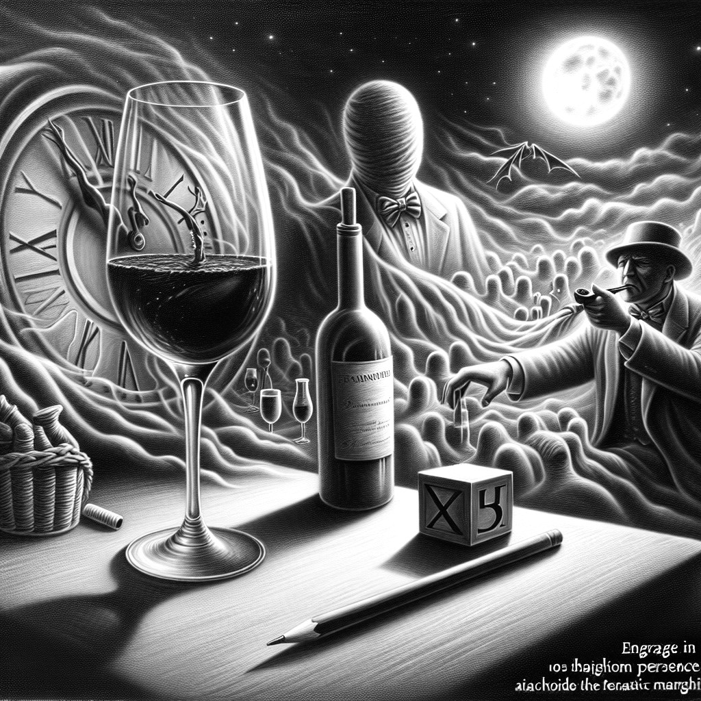 Surreal Scene with Wine, Geometric Block, and Shadows