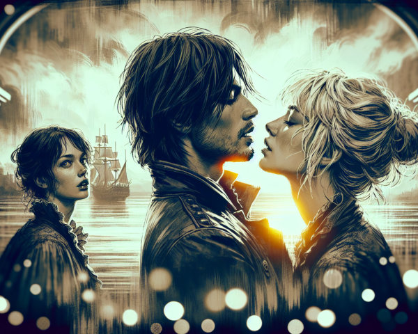 Dramatic Ocean Scene with Three Intriguing Characters