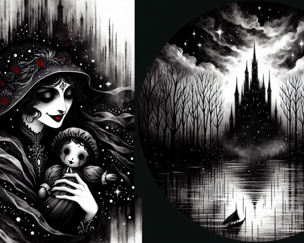 Contrasting Black and White Illustrations of Mystery