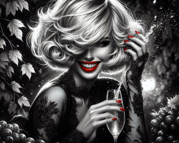 Glamorous Woman with Platinum Hair and Champagne Glass