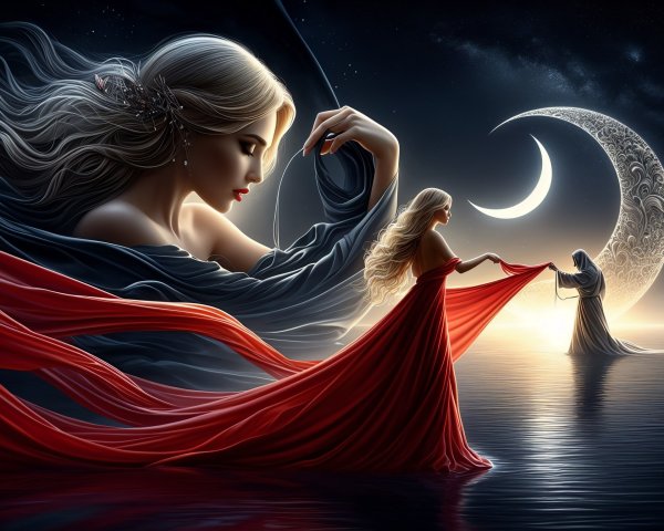 Fantasy Art Illustration of Woman with Silky Cloth