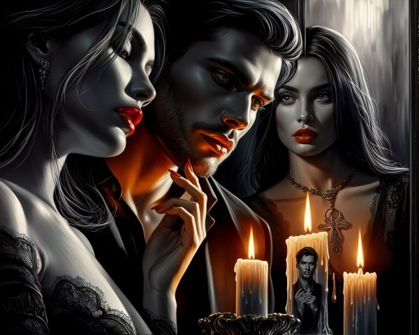 Chiaroscuro Digital Painting of Three Figures in Darkness