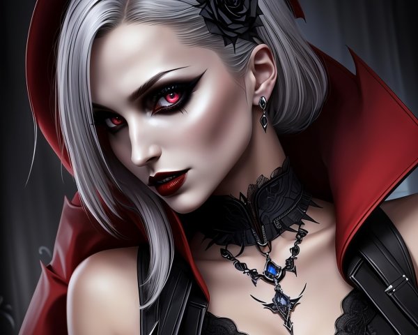 Elegant Woman with Silver Hair and Gothic Attire