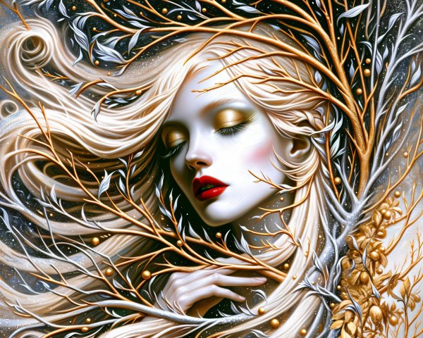 Ethereal Portrait of a Woman with Nature Elements