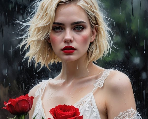 Portrait of a Young Woman in a Rainy Setting