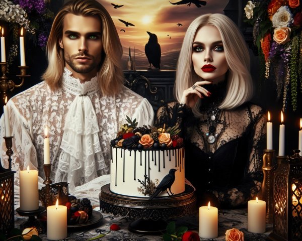 Gothic-Inspired Couple at Elegant Table Setting